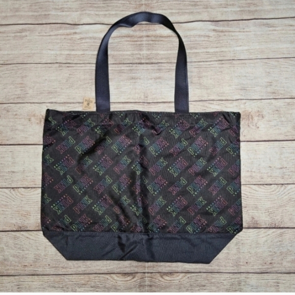 Victoria's secret PINK black rainbow ombre large weekender tote bag - Picture 3 of 9